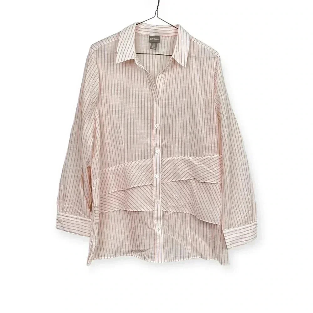 Chico's Solo Stripe Asymmetrical Seam Tunic Top Size Large